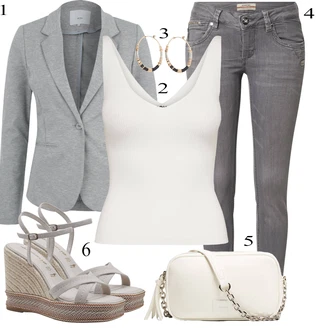 Kombinacije od trapera Visoke Pete sa Siva/Smeđa/Bež/Srebro Espadrila sandala/Sandala s klinastom petom/Ljetna Cipela/Espadrila s klinastim petom/Espadrila s Platformom Tamaris "Outfit za ljeto"