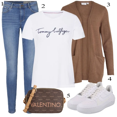 Svetlo modra Hlače kombinirajte z Svetlo modra/Modra Jeggings/Jeans Pajkice/Skinny Hlače VERO MODA, Bela Tommy Hilfiger, Rjava/Temno zelena Vila, Nike Sportswear, valentino