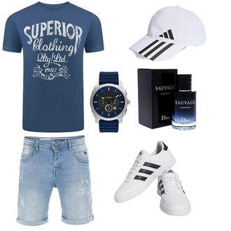 Outfit mit Hellblau/Blau Jeans Short/Bermuda Riverso "Sommer Look für den Alltag"