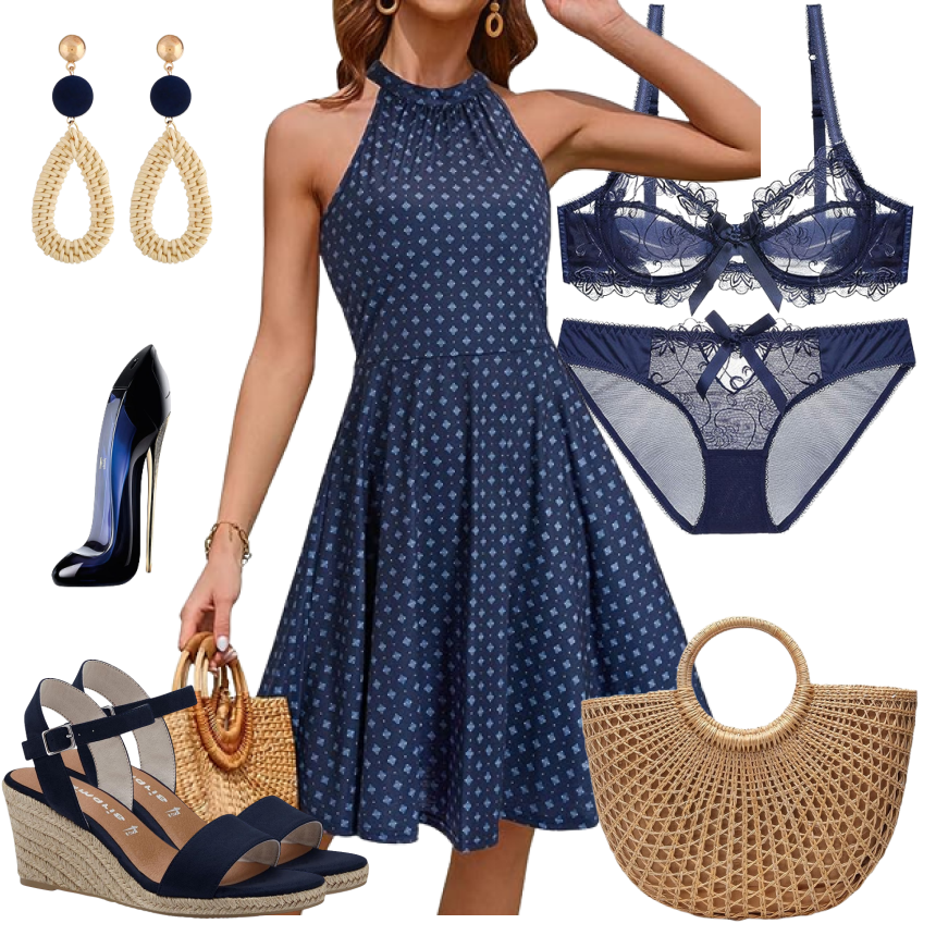 CUPSHE Damen Sommerkleid – Blumenmuster, Überkreuzter Neckholder, Ärmellos, Plissee, Midi-Länge