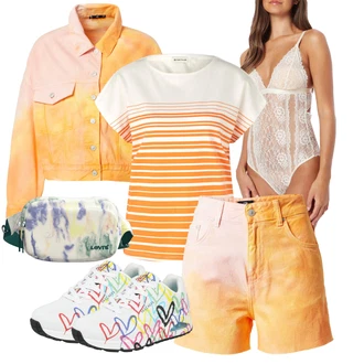 Outfit s Oranžová/Růžová/Žlutá Košile Vysoký pas Kraťasy/Bermuda/Mušelínové Šortky/Lněný kraťas/Džínový Šortky/Chino Kraťasy/Šortky LTB "Sportovní letní outfity"