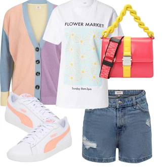 Outfit s Oranžová/Fialová/Růžová Nízká Teniska/Kožené Tenisky/Vintage Teniska/Letní Tenisky/Úzká Teniska Puma "Sportovní letní outfity"