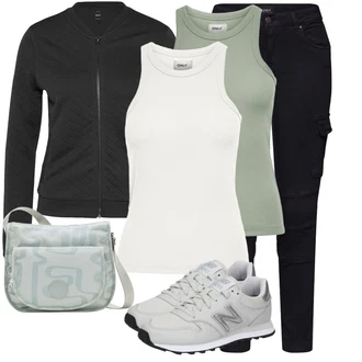 Outfit s Černá/Tmavě modrá/Khaki Cargo Kalhoty/Cargo Tepláky/Motorkářská kalhoty/Skinny Kalhoty Only "Sportovní letní outfity"
