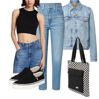 Outfit s Černá/Krémová Nazouvací teniska/Textilní bota/Letní tenisky TOMS "Sportovní letní outfity"
