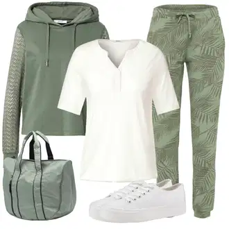Outfit s Zelená/Tmavě zelená Látková Kalhoty/Plážová Kalhoty/Maskáčová Kalhoty/Ležérní Kalhoty/Kalhoty s Peřím/Jogger Kalhoty/Kalhoty s Potiskem/Teplák Iriedaily "Sportovní letní outfity"