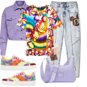 Outfit s Krémová/Vícebarevný/Červená/Oranžová Teniska teddy/Teniska s dírkovaným vzorem/Teniska na platformě/Letní Tenisky/Kožené Tenisky/Nízká Teniska Desigual "Sportovní letní outfity"