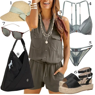 Outfit sa Siva/Plava/Tamnosiva/Srebro Gaćice bez prepona/Futrola za Suknju/Gaćica & tanga/Tangica/Brazilski Slip/Prozirna gaćica HUNKEMÖLLER "Outfit za plažu"