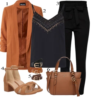 outfit mit Bež/Črna/Zlati/Rjava Sproščeni pas/Klasični pasovi/Usnjeni pas About You "poletni videz"