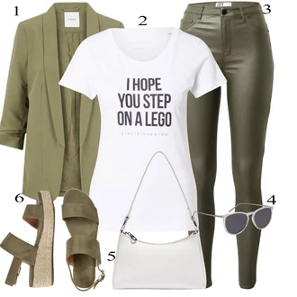 Zakrpe Outfit sa Tamnozelena/Kaki Kožna Jakna/Bikerske Traperice/High Waist Traperice/Termo Traperice/Traperice s Prorezom JdY "Outfit za ljeto"