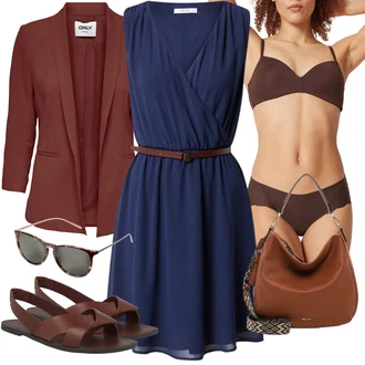 S páskem Ke kolenům Outfit s Tmavě modrá Šaty Bez Rukávů/Šaty S páskem/Šifonové Šaty/Letní Šaty/Ležérní Šaty About You "Stylová letní nálada"