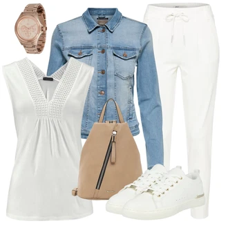 Outfity pro léto s Bílá/Khaki/Krémová Bavlněná Kalhoty/Žerzejová Kalhoty/Navlékací Kalhoty/7/8 Kalhoty/Kalhoty s nášivkou uprostřed/Dlouhá Kalhoty/Jogger Kalhoty/Ležérní Kalhoty/Úzká Kalhoty/Teplák/Mušelínové kalhoty Only "Stylová letní nálada"