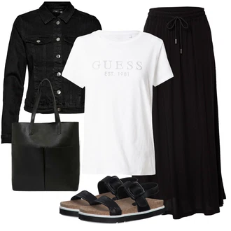 Festival Outfit s Černá Středověká Sukně/Dlouhá Sukně/Maxi Sukně/Vázací Sukně/Vintage Sukně maxi About You "Stylová letní nálada"Look: Bar, Den na pláži, Pohřeb, Koncert, Festival, Zvláštní příležitosti, Matriční úřad