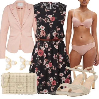 Outfit s Růžová/Červená Skater šaty/Pouzdrové Šaty/Šaty Do Áčka/Šaty Bez Rukávů/Šaty Fit & Flare/Letní Šaty/Šaty S Potiskem/Ležérní Šaty About You "Stylová letní nálada"