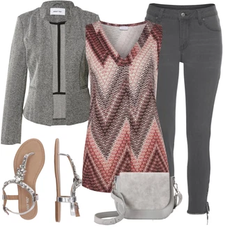Sportovní Outfit s Šedá/Světle šedá/Tmavě šedá Kožená bunda/Capri Džíny/Dámské Džíny s Délkou 7/8/Sweat Džíny/Sportovní boty/Push up Džín/Kotníková Bota/Kožené Boty/Zkrácené Džíny/Džíny s Nízkým Sedem/Navlékací džíny/Termální Džíny Lascana "Stylová letní nálada"Look: Ležérní, Cool, Krásný, Venkovní, Sexy, Chytrý příležitostný, Sportovní