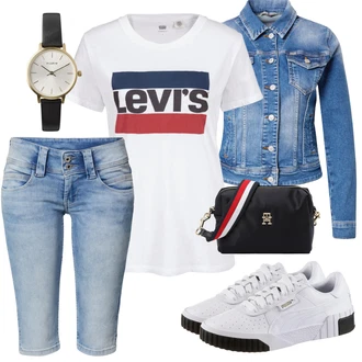 Outfit s Světle Modrá/Modrá Košile Džínový Šortky/Capri/Bermuda Pepe Jeans "Stylová letní nálada"