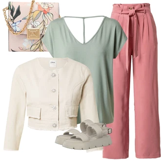 Outfity pro 18. narozeniny Host s Světle zelená/Tmavě zelená/Světle modrá/Zelená Jednoduchý top/Top Na Party/Košilový top/Krátký top/Ležérní top/Sportovní top Only, Khaki/Béžová Krátký Bund/Krátký Bund/Jarní bunda/Letní Bund/Udržitelná bunda Only "Stylová letní nálada"
