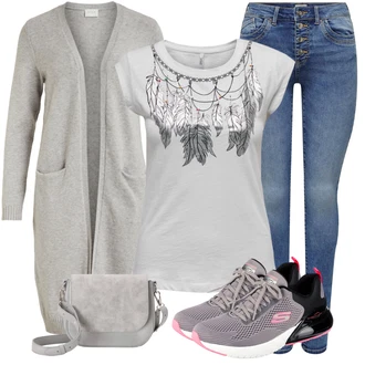 Oblečení se sukní S křivkami s Šedá/Světle šedá Pletenina veľkej veľkosti Vila "Stylová letní nálada"