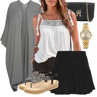 Outfit s Béžová/Černá/Krémová Pohodlný Sandál/Sandál S T Páskem/Sandál se třpytkami/Espadrille sandál/Letní Bota Lascana "Stylová letní nálada"