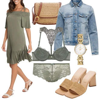 Outfit s Tmavě zelená Tričkové šaty/Šaty Niki/Šaty S Kosticí/Volánové šaty/Pouzdrové Šaty/Tunikové šaty Lascana "Stylová letní nálada"