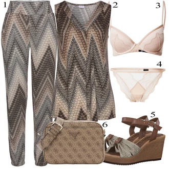 Outfity pro 18. narozeniny Host s Šedá/Béžová/Hnědá/Fialová Kalhoty s Potiskem/Kalhoty s Peřím/Mušelínové kalhoty/Tvídová Kalhoty/Navlékací Kalhoty/Látková Kalhoty Lascana, Šedá/Hnědá/Tmavě šedá/Béžová Halenka Bez Rukávů/Pletený top/Pánské boty Lascana, Béžová/Hnědá/Khaki/Šedá Taška Přes Rameno/Pánská taška/Pásková taška/Taška/Klasická Taška Přes Rameno/Dopisová peněženka/Malá Taška/Brašna/Sportovní Taška Přes Rameno Guess "Módní letní vzhled"