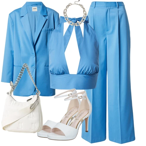 Kombinace Světle Modrá/Modrá Mušelínové kalhoty/Plisovaná kalhoty/Obleková Kalhoty/Kalhoty se Štěrbinou/Kalhoty s Vysokým Pasem/Plisovaná Kalhoty/Kalhoty s nášivkou uprostřed/Široká Kalhoty/Marlene Kalhoty/Palazzo Kalhoty about you x laura giurcanu