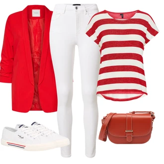 Outfity z džínu s Červená/Tmavě červená Oversize Sako/Boyfriend Sako/Dlouhý Sako/Teplákový blejzr/Kožená bunda pro muže Pieces "Vkusný letní outfit"