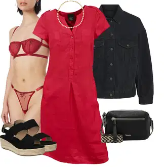 Outfity pro léto s Růžová/Tmavě červená Košilové šaty/Halenkové Šaty/Ležérní Šaty/Šaty s Kapsou/Bavlněné Šaty/Manšestrové Šaty/Pouzdrové Šaty Heine "Vkusný letní outfit"