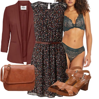 Outfity pro 18. narozeniny Host s Tmavě modrá/Modrá/Růžová Podprsenka Bez Kostic/Prsatější střih podprsenky/Podprsenka s kosticemi/Krajková podprsenka/Bralette/Podprsenka Balconette ESOTIQ, Hnědá/Fialová/Tmavě hnědá/Červená Šaty Bez Rukávů/Tvidové šaty/Šaty na Podzim/Letní Šaty/Ležérní Šaty/Šaty S Potiskem/Skater šaty/Šaty s Páskem About You, Hnědá/Béžová Sandál Na Širokém Podpatku/Vintage sandál/Sandál Na Podpatku/Sandál s podpatkem/Přezková bota/Letní Bota About You, Hnědá/Béžová Bagetová taška/Taška/Klasická Taška Přes Rameno/Taška Na Notebook/Kancelářská Taška/Brašna/Sportovní Taška Přes Rameno About You "Vkusný letní outfit"