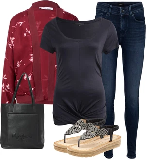 Outfit s Tmavě Modrá/Modrá Kožená bunda/Dámské Džíny s Délkou 7/8/Kotníková Bota/Džíny s Rozparkem/Push up Džín/Slim Fit Džíny/Kožené Boty/Termální Džíny/Kožená Pánská Bund/Zimní bunda VERO MODA "Vkusný letní outfit"