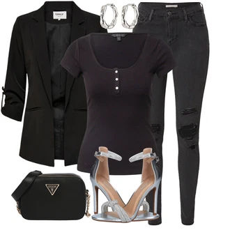Outfity z džínu s Černá Blůzové Sako/Dlouhý Sako/Neformální Sako/Cargo Sako/Smokingové sako/Oversize Sako/Krátké Sako/Boyfriend Sako/Blejzrové Bund/Kožená Pánská Bund/Kožená bunda pro muže Only "8953307"