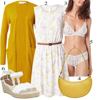 Outfity pro 18. narozeniny Host s Žlutá Pletenina veľkej veľkosti/Tunika/Šaty Móda Pro Plnoštíhlou Vila, Krémová/Žlutá Bavlněné Šaty/Šaty s Páskem/Šaty Bez Rukávů/Ležérní Šaty/Letní Šaty/Šaty S Potiskem About You "Perfektní na léto"