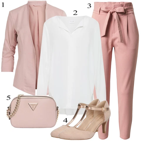 Kombinace Šedá/Hnědá/Béžová/Bílá/Krémová/Khaki Halenkové Body/Blůza s knoflíčkem/Halenka se Stojatým Límcem/Dlouhá Halenka/Halenka s Dlouhým Rukávem/Oversize Halenka/Oversize Muselínová Blůza/Slip-on Halenka/Tunikové Tričko Vila kombinovat s Růžová/Fialová Paperbag Kalhoty/Kalhoty s Vysokým Pasem/Mrkvová Kalhoty/Ležérní Kalhoty VERO MODA