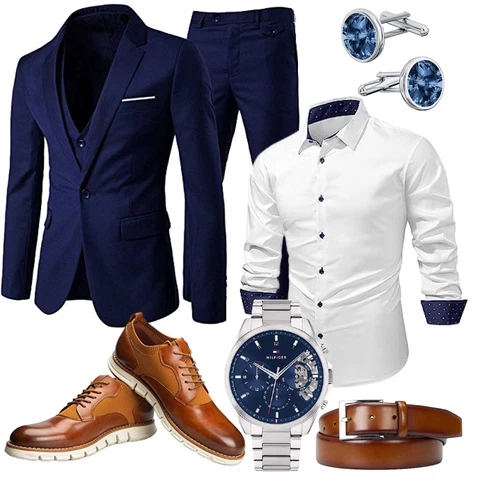 Weiß/Dunkelblau Casual Hemd/Business Hemd AlvaQ kombinieren
