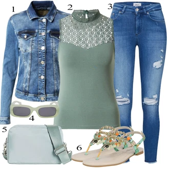 Šněrovací Outfit s Modrá Kožené bundy/Džíny s Dírou/Kotníková Bota/Džíny s Rozparkem/Kožená bunda/Push up Džín Only "Perfektní na léto"