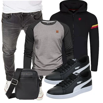 Groß Outfit mit Schwarz KapuzenPullover/Hoodie/Ausgefallener Hoodie/Sport Sweatshirt/Strick Hoodie/Sweatjacke/Pullover mit Reißverschluss/Sport Hoodie Riverso "Cooles Outfit"