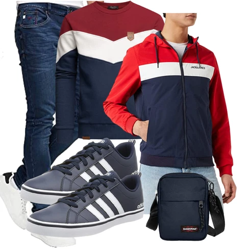 Rot/Hellblau Collegejacke/Kastenjacke/Sommerjacke/Coachjacke/Vintage Jacke/Kapuzenjacke/Windbreaker Jacke/Sportjacke/Segeljacke Jack & Jones kombinieren