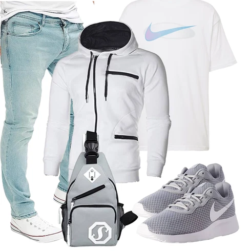 Grau/Weiß/Creme KapuzenPullover/Oversized Zip Hoodie/Hoodie/Sweatjacke/Ausgefallener Hoodie/Pullover mit Reißverschluss/Sport Hoodie acelyn kombinieren