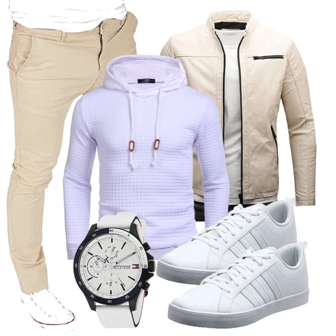 Beige/Khaki Kunstfaserjacke/Motorradjacke/KunstLederjacke/Frühlingsjacke/Sommerjacke/Jacke mit Seitlichem Reißverschluss Crone kombinieren