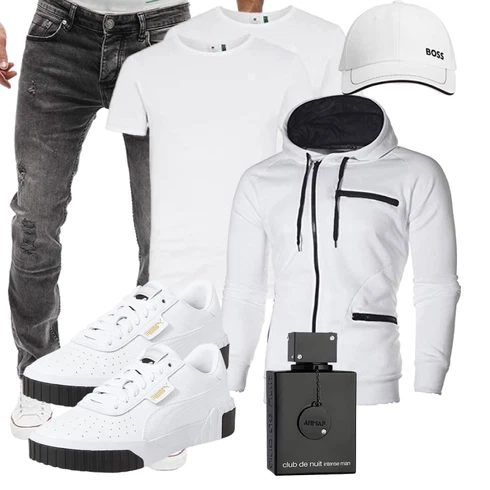 Grau/Weiß/Creme KapuzenPullover/Oversized Zip Hoodie/Hoodie/Sweatjacke/Ausgefallener Hoodie/Pullover mit Reißverschluss/Sport Hoodie acelyn kombinieren