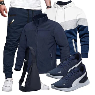 Outfit mit DunkelBlau/Blau Stoffhose/Jogginghose/Boyfriend Hose/Funktionshose/Trainingshose/Jogger Hose/Capri/Sporthose JMIERR "Cooles Outfit"