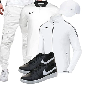 Stil Outfits Disco mit Creme/Weiß/Schwarz Fahrradjacke/Langlaufjacke/Thermojacke/Segeljacke/Laufjacke Jako "Cooles Outfit"Look: Indoor, Jazz, Techno, Skater, Outdoor, Steampunk, Disco, Büro