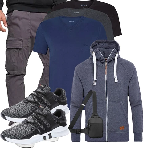 Grau/Dunkelblau 2-in-1 Pullover/Kapuzenpullover/Ausgefallener Hoodie/Sport Sweatshirt/Strick Hoodie/Sweatjacke/Pullover mit Reißverschluss/Sport Hoodie Yazubi kombinieren