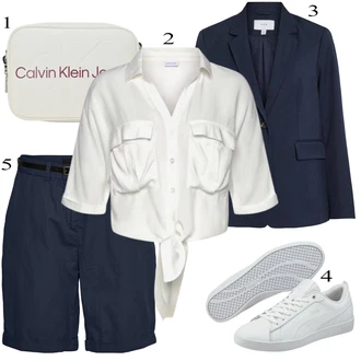 Zapínání na knoflíky Outfit s Modrá/Tmavě modrá Košile Chino Kraťasy/Šortky/Mušelínové Šortky/Pytlovitý Šortky/Bermuda VERO MODA "Letní Outfit"