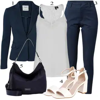 Zapínání na knoflíky Outfit s Bílá/Krémová Tričko & Top Top Se Špagetovými Ramínky/Krajkované tričko/Krajkový Top/Halenka Bez Rukávů/Pánské boty VERO MODA "Klasické vzhledy"