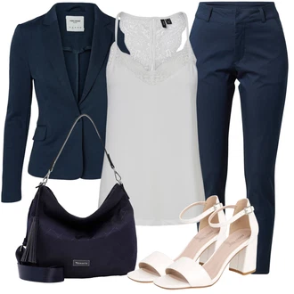 Pametno ležerno Outfit sa Tamnoplava/Plava Chino Hlače/Poslovna Hlača/Hlača od Odijela/Hlače Visokog Struka/Jeggings/Hlače s Prorezom/Skinny Hlače/Uske Hlača/Treggings Kaffe "Elegantan Outfit"Look: Ured, Old Money, Vanjski, Pametno ležerno, Radna odjeća
