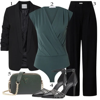 Outfit s Černá Plisovaná Kalhoty/Plisovaná kalhoty/Kalhoty s Vysokým Pasem/Marlene Kalhoty/Mušelínové kalhoty/Široká Kalhoty/Business Kalhoty/Kalhoty s nášivkou uprostřed/Kalhoty se Štěrbinou Leger by Lena Gercke "Klasické vzhledy"