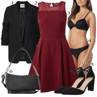 Outfit s Fialová/Tmavě červená/Červená Šaty Do Áčka/Šaty Bez Rukávů/Šaty S Vysokým Výstřihem/Elegantní Šaty/Šaty na Konfirmaci/Skater šaty/Plesové Šaty/Koktejlové Šaty/Šaty Fit & Flare About You "Večerní outfit"