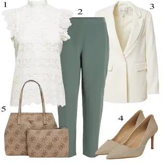 Outfit sa Bijela/Kaki/Bež Elegantni Sako/Boyfriend Sako/Kratki Sako/Kožna jakna za muškarce/Oversize Sako/Sako Jakna/Kožna jakna za muškarce yas "Poslovni look"