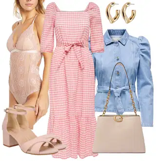 Outfit s Růžová/Fialová 50tá léta šaty/Midi Šaty/Šaty s Páskem/Flanelové Šaty/Vintage šaty/Šaty Niki/Francouzské šaty/Retro Šaty/Letní Šaty/Šaty s 3/4 Rukávem/Společenské šaty pro hosta Only "Elegantní letní outfit"
