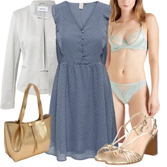 Lehké Outfit s Tmavě modrá/Šedá/Modrá/Světle modrá Šaty Do Áčka/Halenkové Šaty/Ležérní Šaty/Šifonové Šaty/Džínové Šaty/Šaty s puntíky/Šaty Bez Rukávů/Šaty S Kosticí/Letní Šaty Only "Elegantní letní outfit"